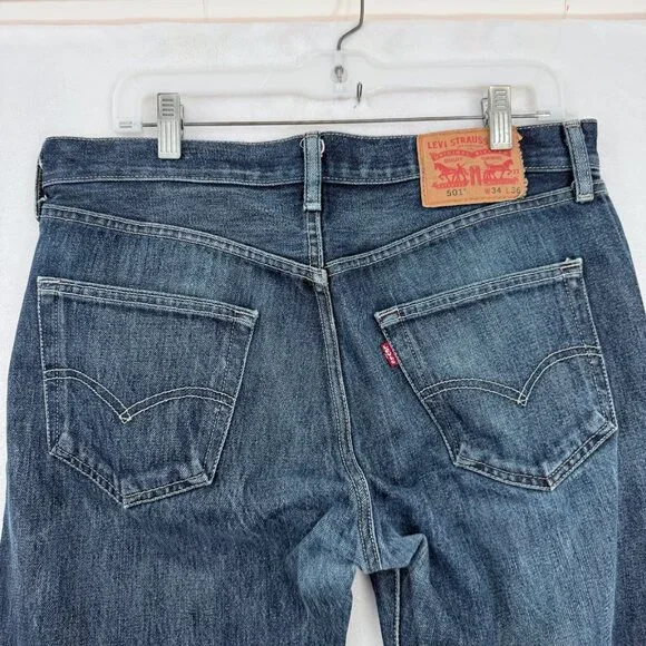 Levis 501 Jeans Mens 34x36 (32x33) Blue Original Button Fly Straight Leg Whisker - Picture 15 of 16